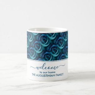 Blue Floral Rose WELCOME TO OUR HOME Guest Coffee Mug