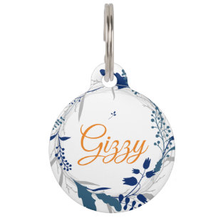 Blue Floral Round Pet Tag
