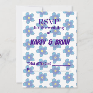 Blue Floral  RSVP Photo Card, Script Invitation