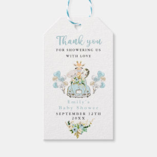 Blue Floral Safari Animals Drive By Baby Shower Gift Tags