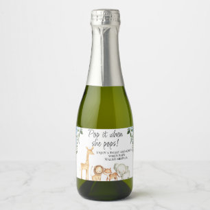 Blue Floral Safari Baby Shower Pop It Champagne Sparkling Wine Label