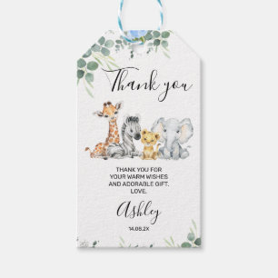 Blue Floral Safari Baby Shower Thank You Gift Tags
