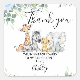 Blue Floral Safari Baby Shower Thank You Square Sticker