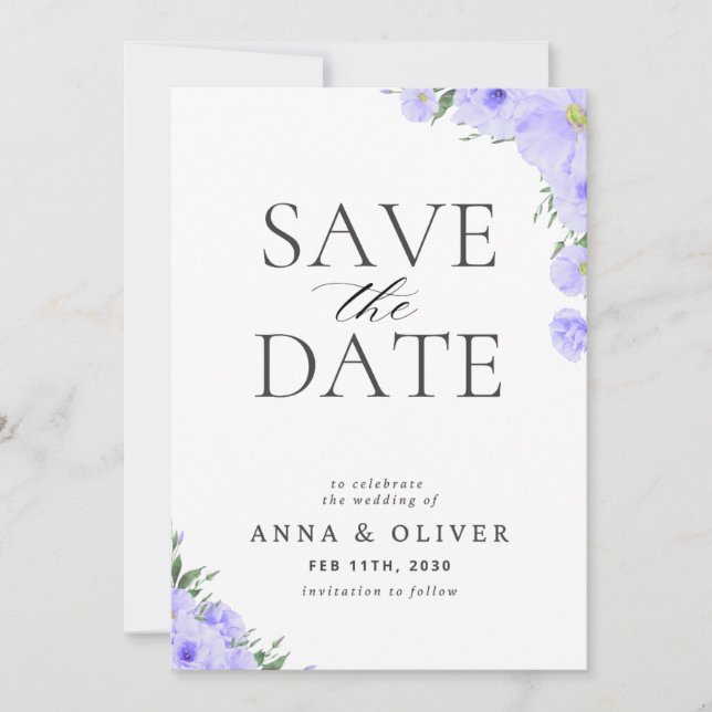 Blue Floral Save The Date Card  (Front)