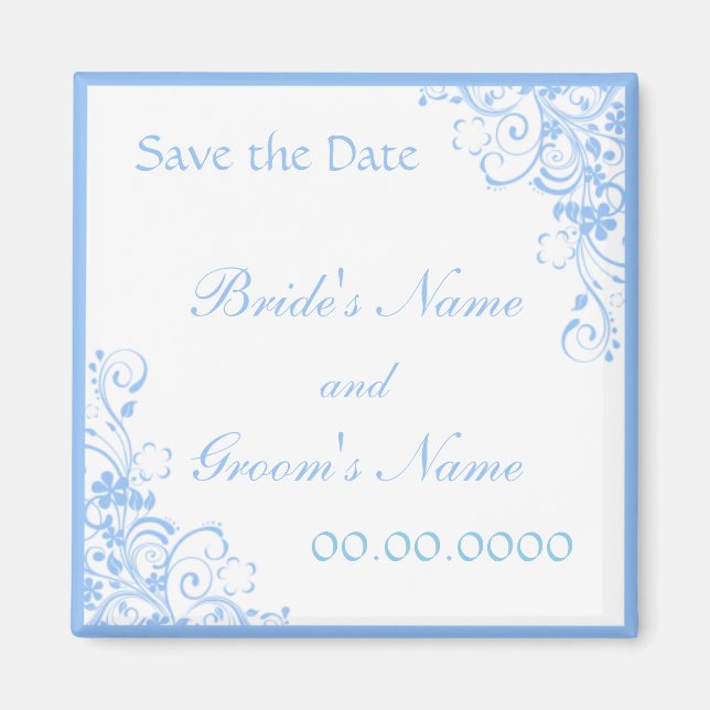 Blue Floral Save the Date Wedding Favour Magnet (Front)