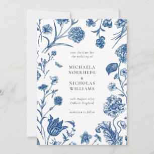 Blue Floral Save the Date Wedding Invitation