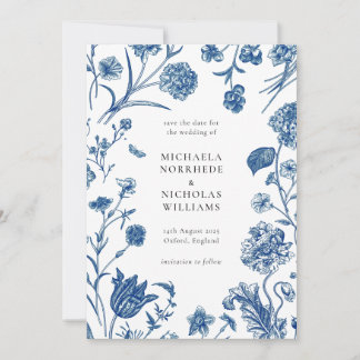 Blue Floral Save the Date Wedding Invitation