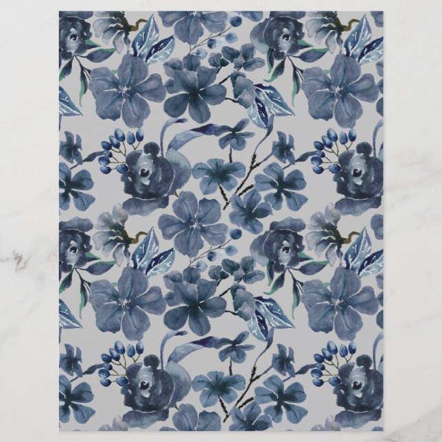 Blue Floral Scrapbook Paper (Front)