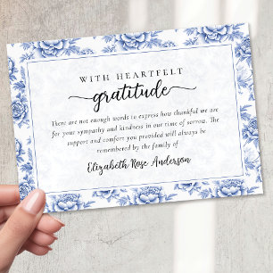 Blue Floral Script Funeral Thank You Card