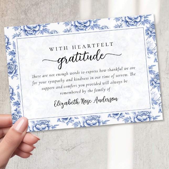Blue Floral Script Funeral Thank You Card (Creator Uploaded)