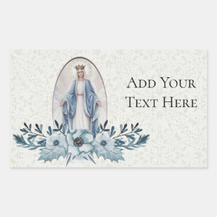 Blue Floral  Scripture   Virgin Mary   Lace Rectangular Sticker