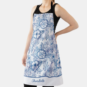 Blue floral seamless pattern personalised name  apron