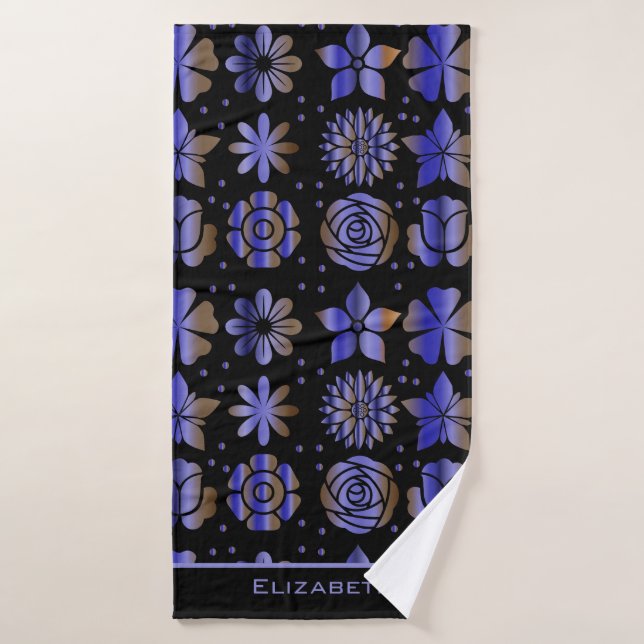 Blue floral seamless pattern personalised name  bath towel (Bath Towel)