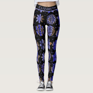 Blue floral seamless pattern personalised name  leggings