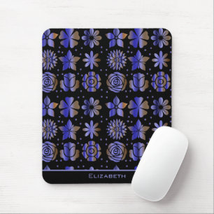 Blue floral seamless pattern personalised name mouse mat