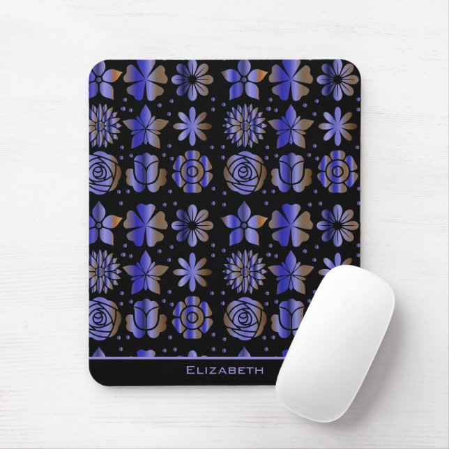 Blue floral seamless pattern personalised name  mouse mat (With Mouse)