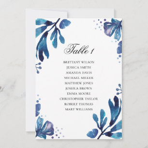 Blue floral seating chart. Navy wedding plan Invitation