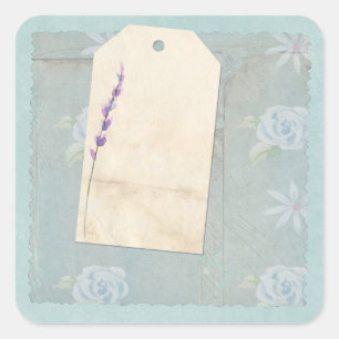 Blue Floral Shabby Scrapbook Embellishment Square Sticker