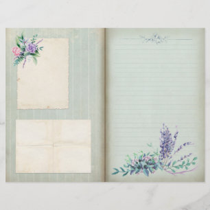 Blue Floral Shabby Striped Journal Page