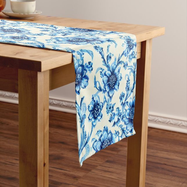 Blue Floral Short Table Runner (In Situ)