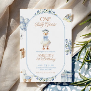 Blue Floral Silly Goose Birthday Invitation