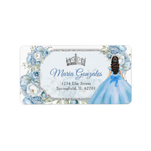 Blue Floral Silver Crown Quinceañera Address Label