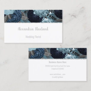 BLUE FLORAL SILVER GLITTER BUSINESS CARD