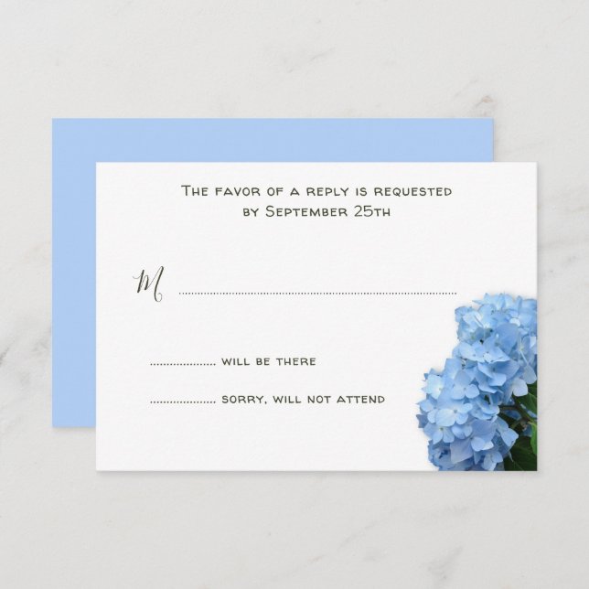 Blue Floral Simple RSVP Hydrangea White Reply (Front/Back)