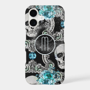 Blue Floral Skull Monogram