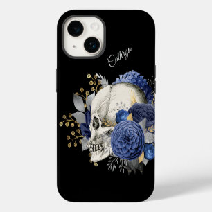 Blue Floral Skull Personalised iPhone 14 Case