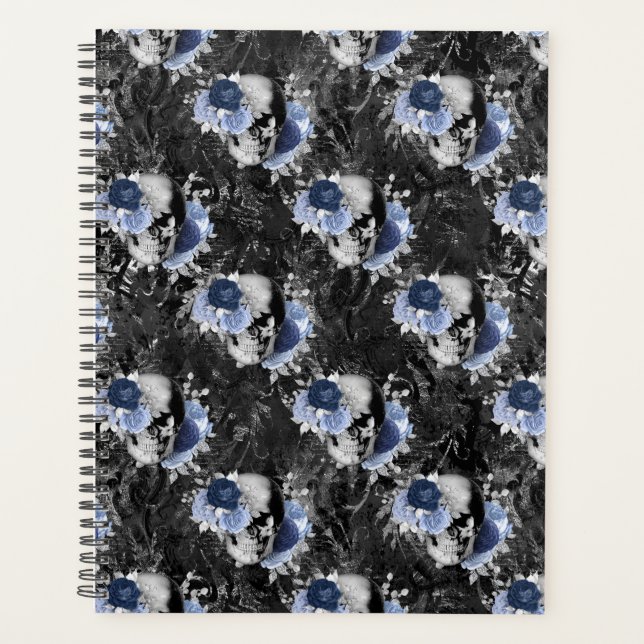 Blue Floral Skull Series Design 1  Planner (Front)