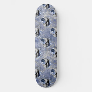 Blue Floral Skull Series Design 2 Skateboard