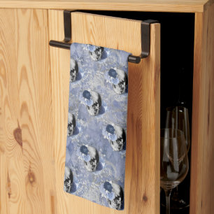 Blue Floral Skull Series Design 2 Tea Towel