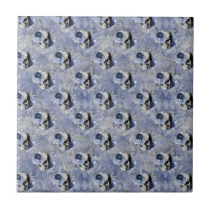 Blue Floral Skull Series Design 2 Tile