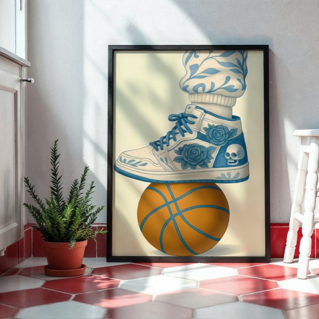 Blue Floral Skull Sneaker on Basketball Poster (Creator Uploaded)