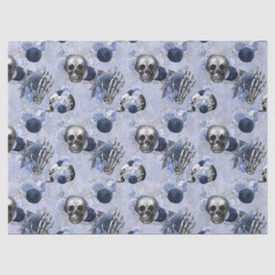 Blue Floral Skulls and Hands Light Blue Decoupage Tissue Paper