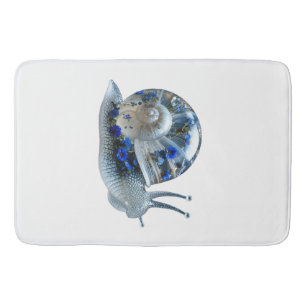 Blue Floral Snail Bath Mat