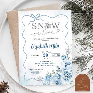 Blue Floral Snow In Love Winter Bridal Shower Invitation