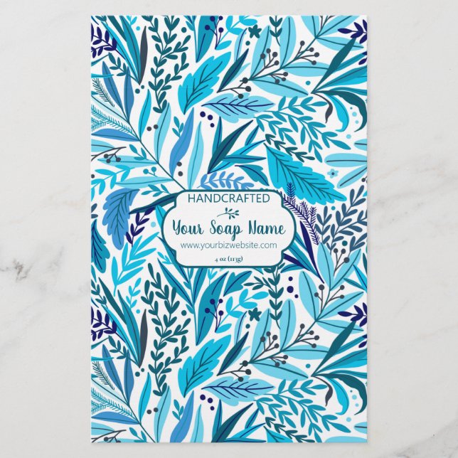 Blue Floral Soap Wrap Paper Sheet - Satin (Front)