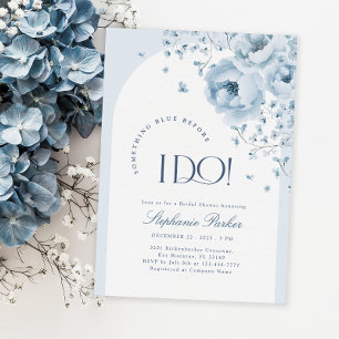 Blue Floral Something Blue Bow Bridal Shower Invitation
