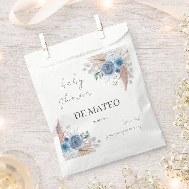 Blue Floral Spanish Baby Shower Boy Favour Bags (Clipped)