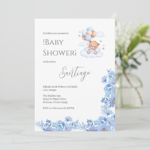 Blue floral Spanish Baby Shower Boy invitation