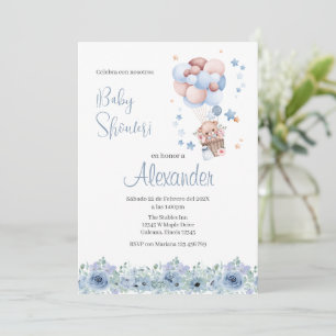 Blue floral Spanish Baby Shower Boy invitation