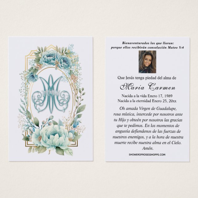 Blue Floral Spanish Funeral Prayer (Front & Back)