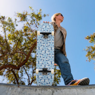 Blue Floral Spiral Skateboard
