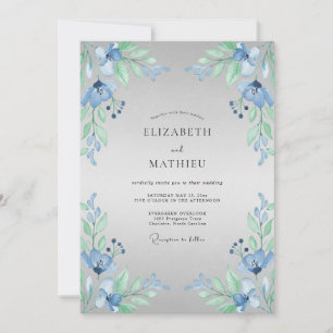 Blue Floral Sprigs Wedding Invitation