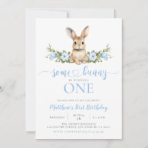 Blue Floral Spring Rabbit Some Bunny 1st Birthday