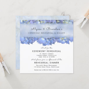Blue Floral Square Rehearsal Dinner Invitation