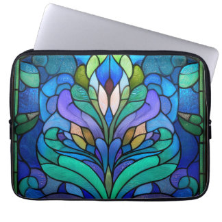 Blue floral stained glass laptop sleeve