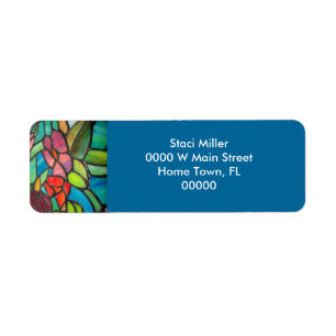Blue Floral Stained Glass Return Address Label